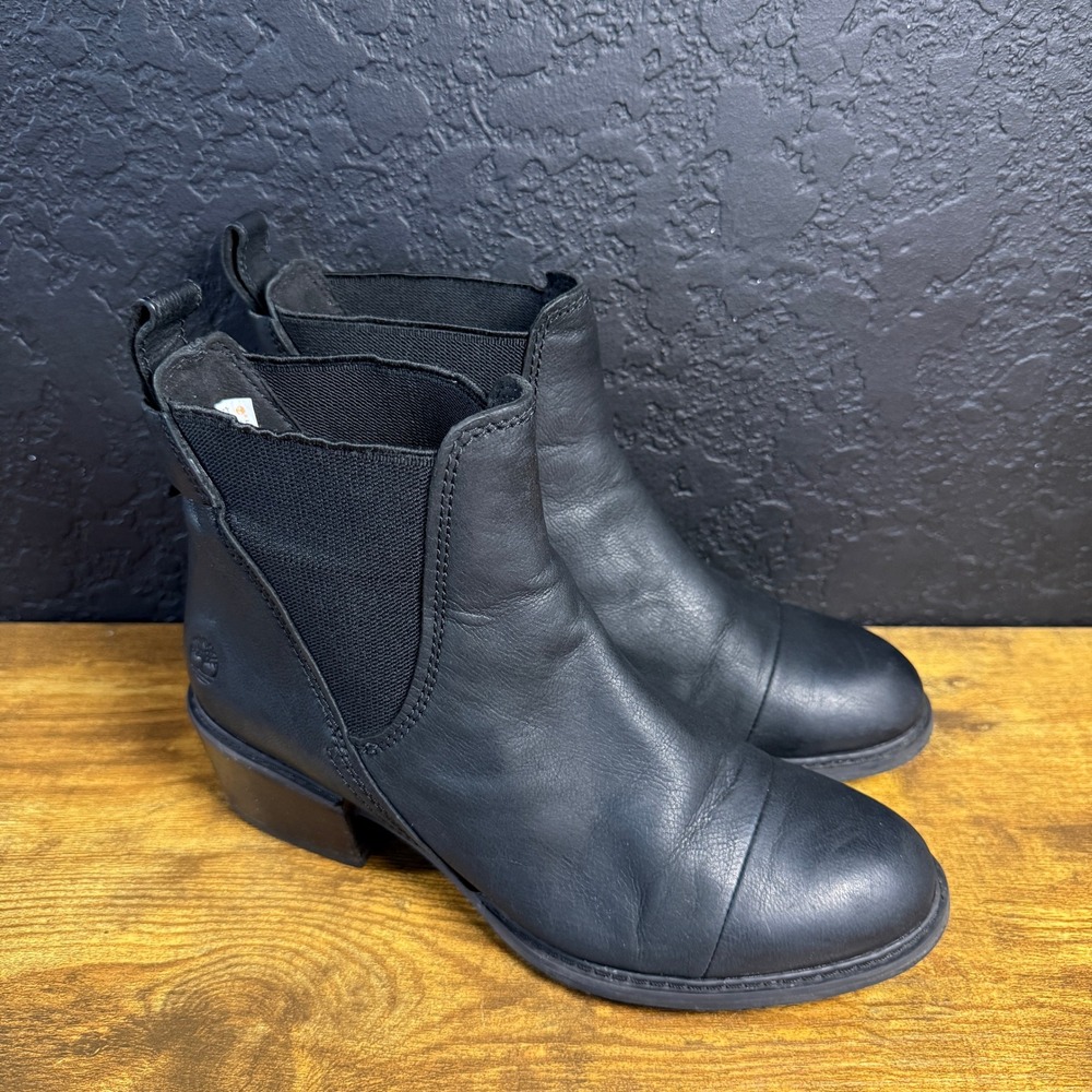 Timberland Sutherlin Bay A1T84 Black Leather Chelsea Ankle Boots Womens‎ 6.5